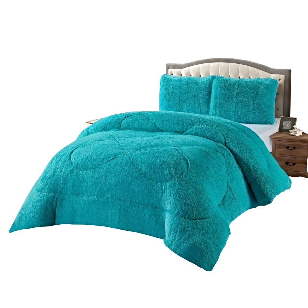 GENERICO - CUBRECAMA CHIPORRO PELUDO KING-SUPER KING CELESTE 250X270