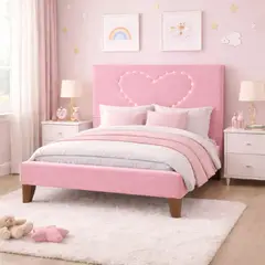 GENERICO - Cama Plaza y Media Corazón Rosado Base + Colchón Mery Design Excellense Plus