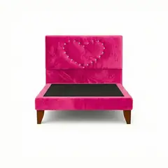 GENERICO - Cama Plaza y Media Corazón Fucsia Base + Colchón Mery Design Excellense Plus