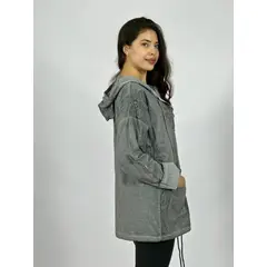 ENIGMATICA BOUTIQUE - Polerón Con Capucha y Cierre Flores Bordadas