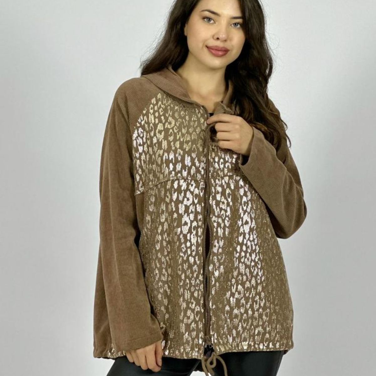 ENIGMATICA BOUTIQUE - Polerón con Capucha Cotelé con Brillos