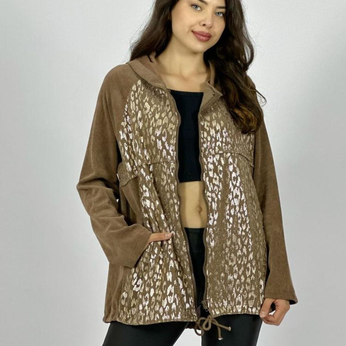 ENIGMATICA BOUTIQUE - Polerón con Capucha Cotelé con Brillos