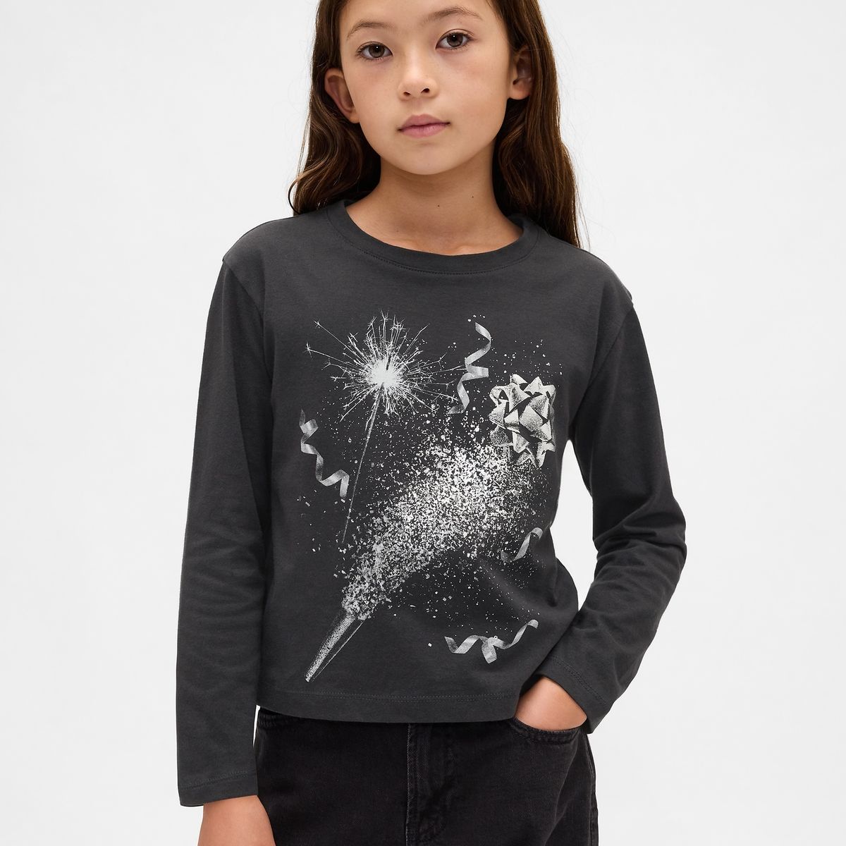 GAP - Polera Niña Gap Manga Larga Negro