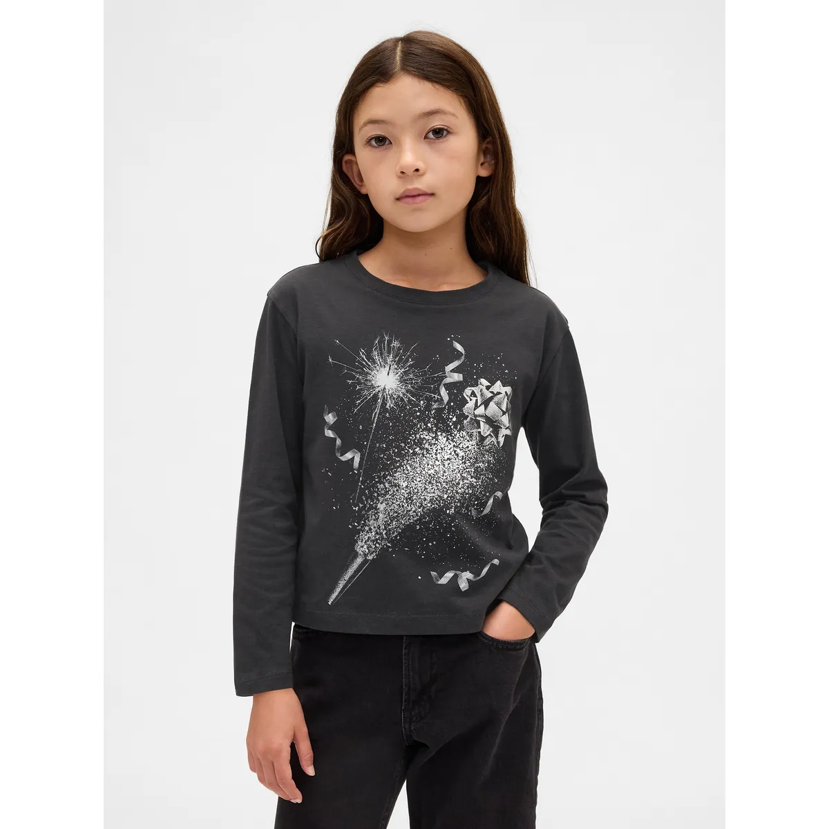 GAP - Polera Niña Gap Manga Larga Negro