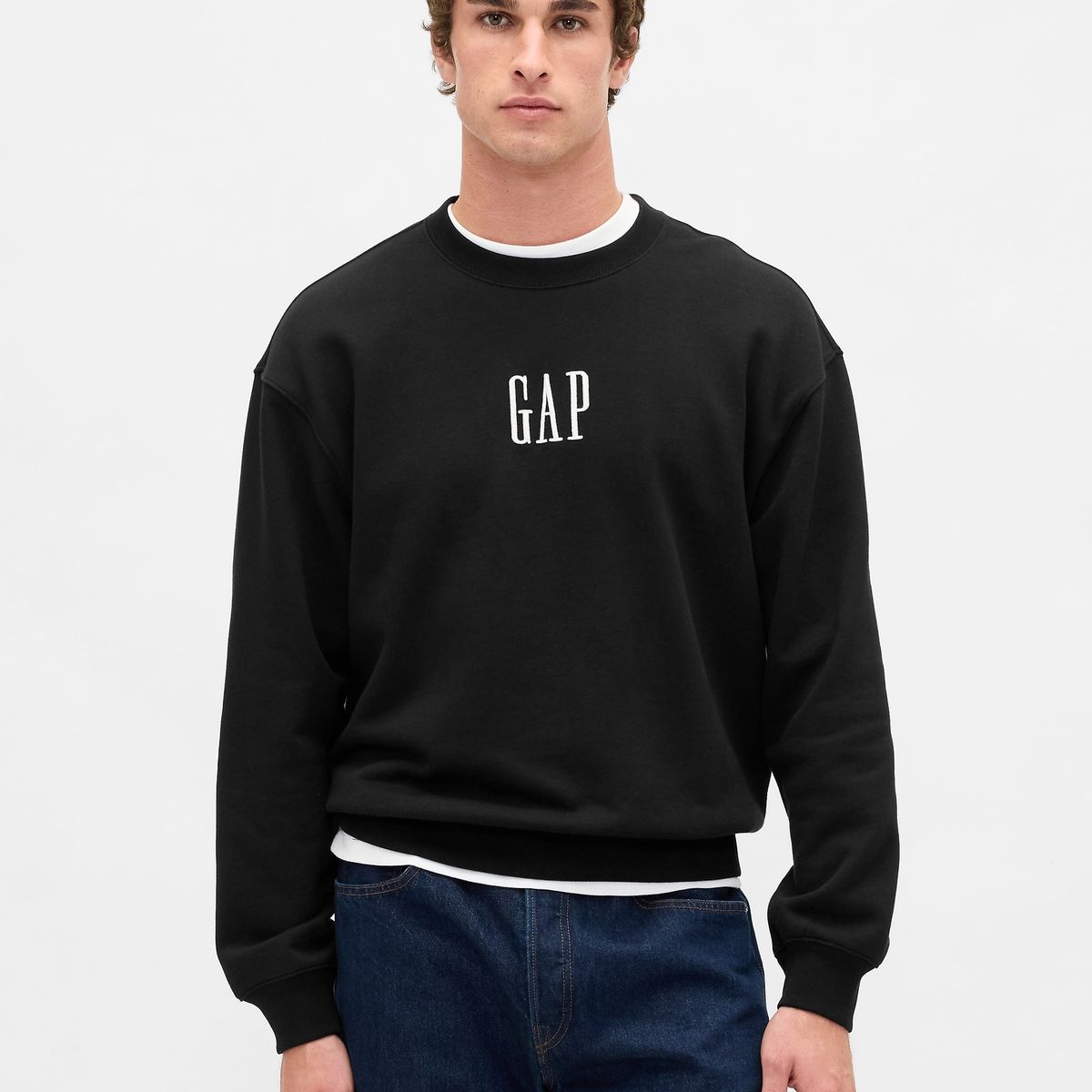 GAP - Polerón Hombre Gap Sin Gorro Logo Crew Negro