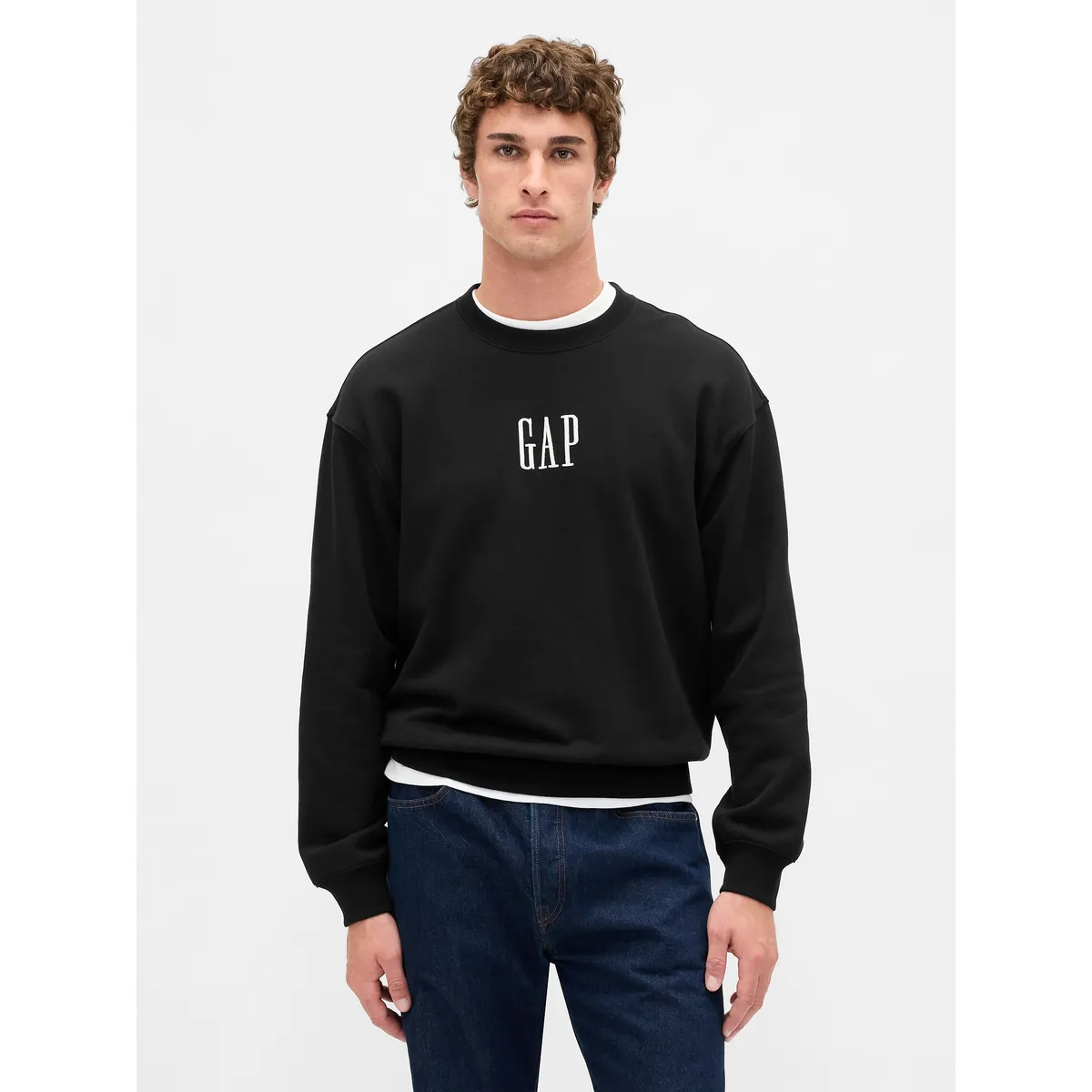 GAP - Polerón Hombre Gap Sin Gorro Logo Crew Negro