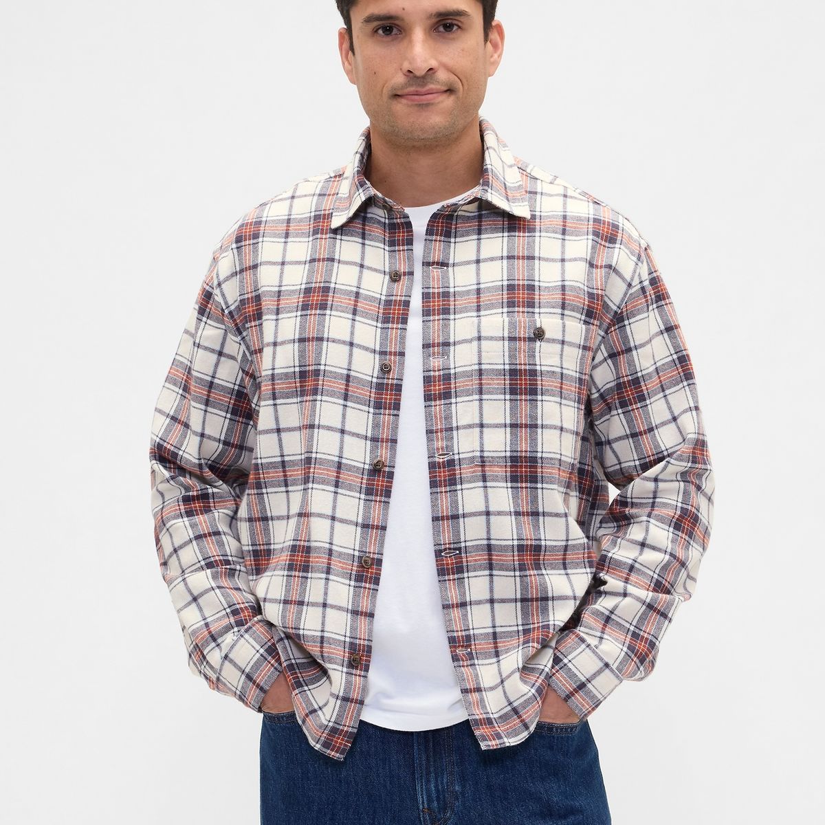 GAP - Camisa Hombre Gap Manga Larga Franela Azul
