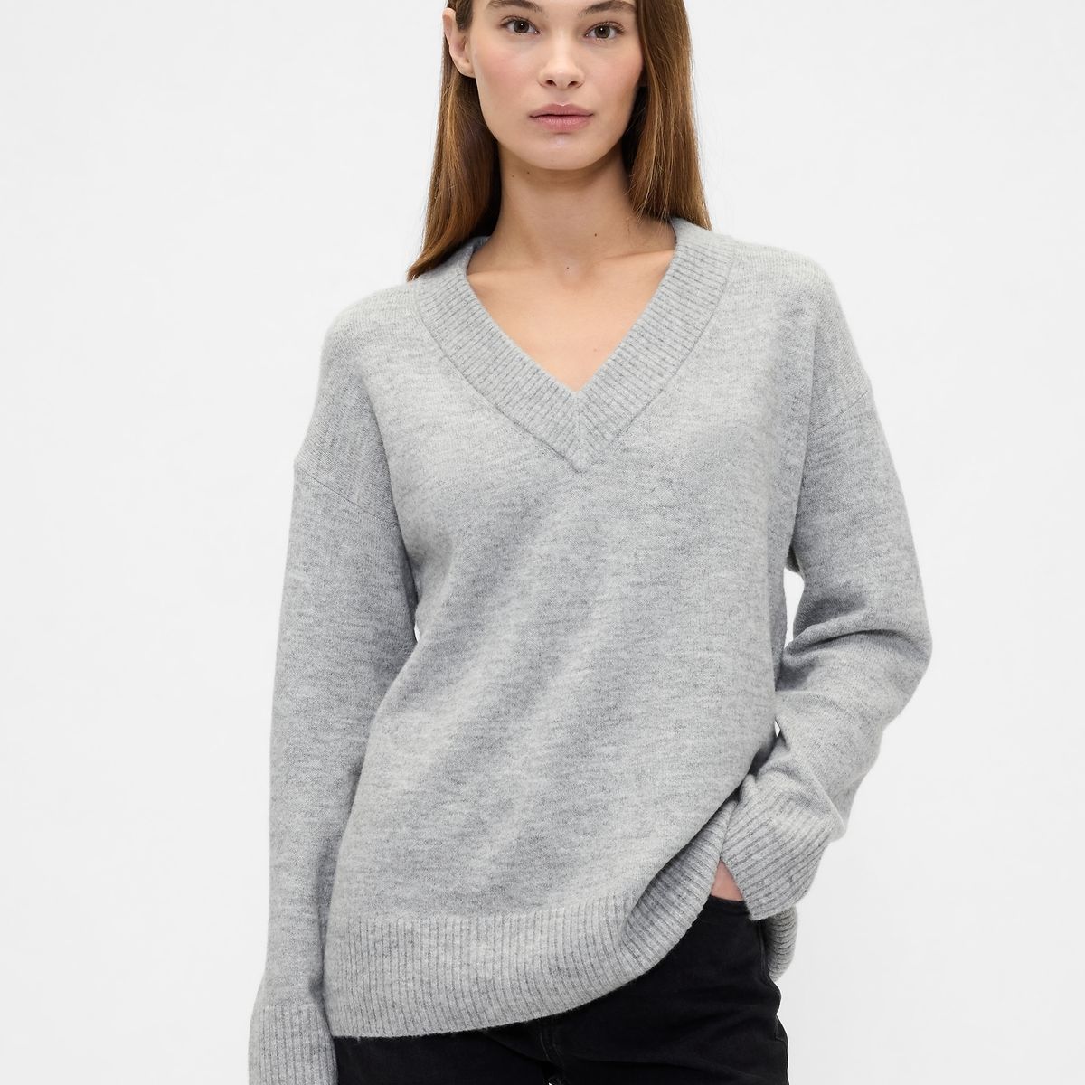 GAP - Sweater Mujer Gap Cuello V Gris