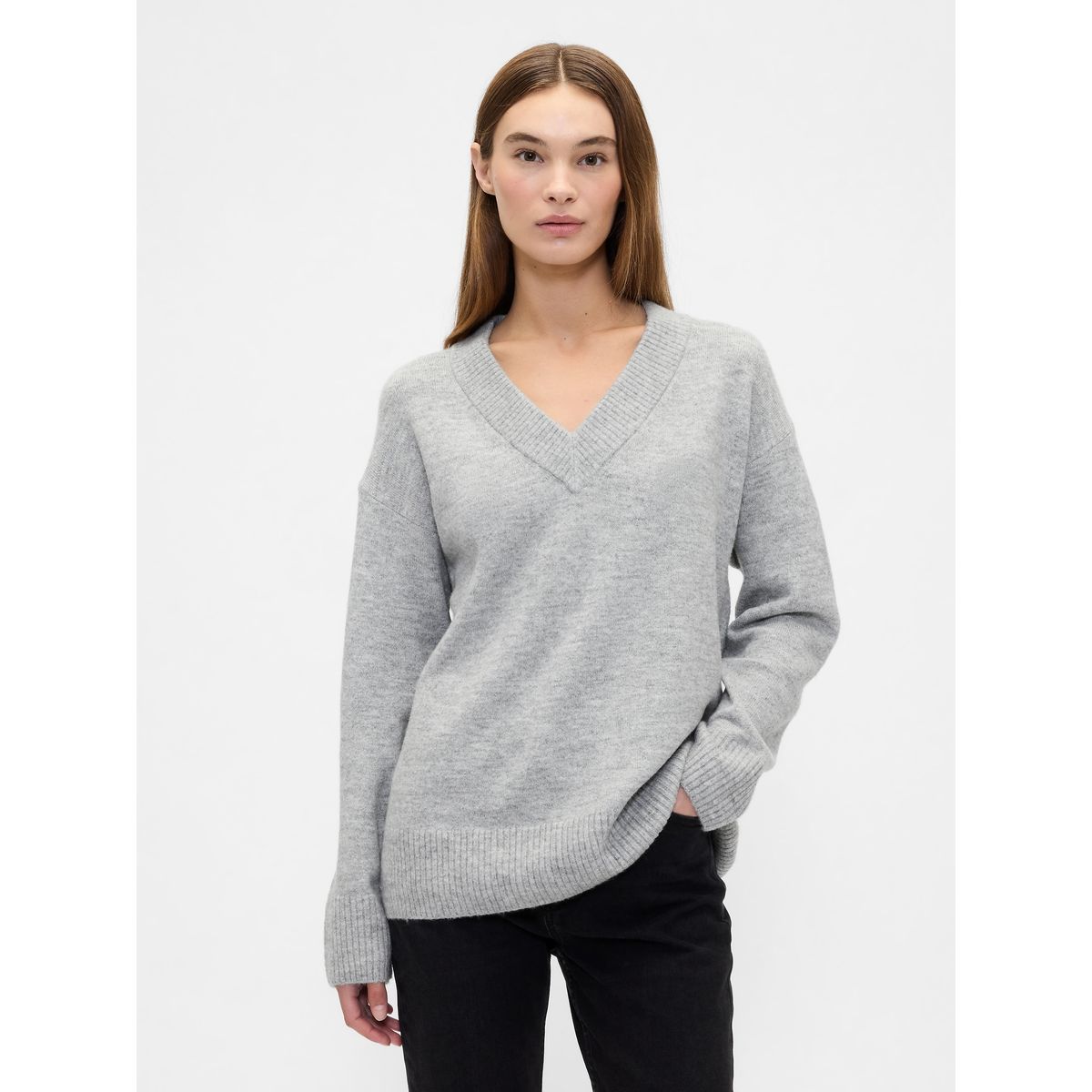 GAP - Sweater Mujer Gap Cuello V Gris