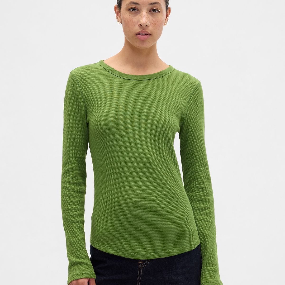 GAP - Polera Mujer Manga Larga Waffle Verde Gap