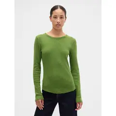 GAP - Polera Mujer Manga Larga Waffle Verde