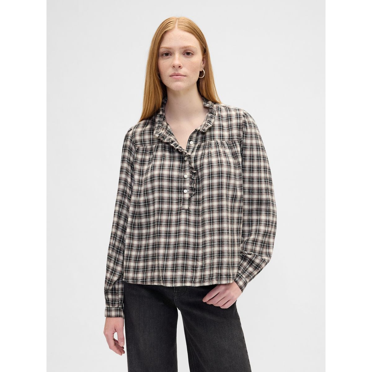 GAP - Blusa Mujer Gap Manga Larga Franela Negro