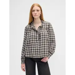 GAP - Blusa Mujer Manga Larga Franela Negro