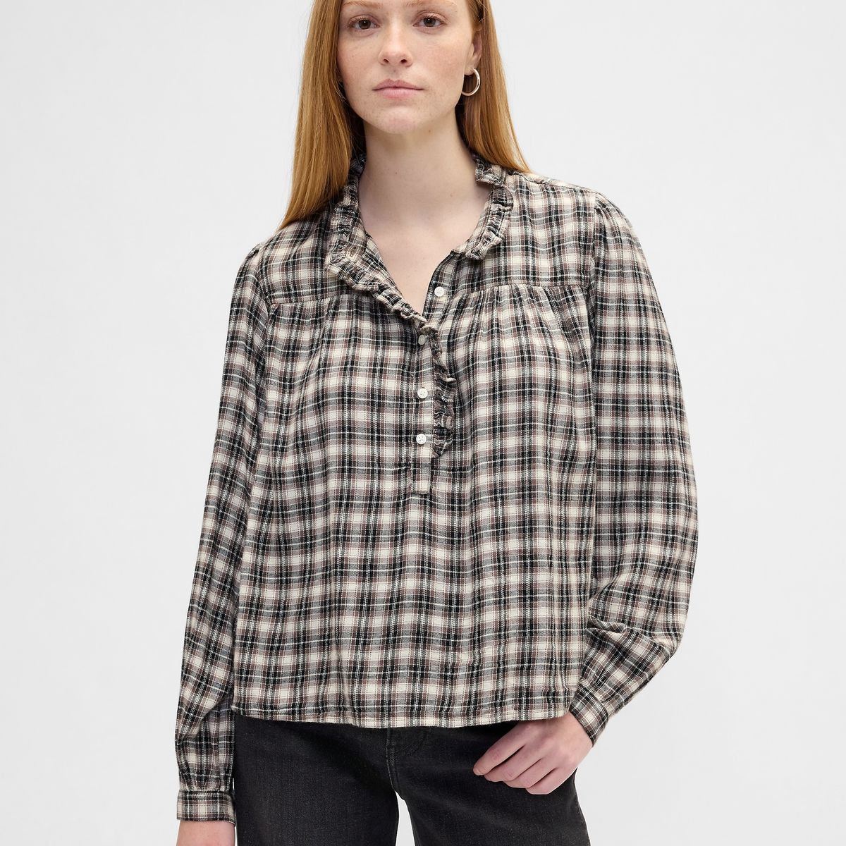 GAP - Blusa Mujer Gap Manga Larga Franela Negro