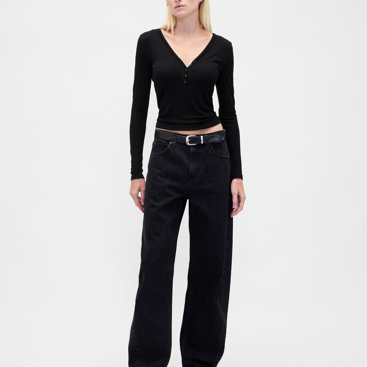 GAP - Polera Mujer Manga Larga Negro Gap