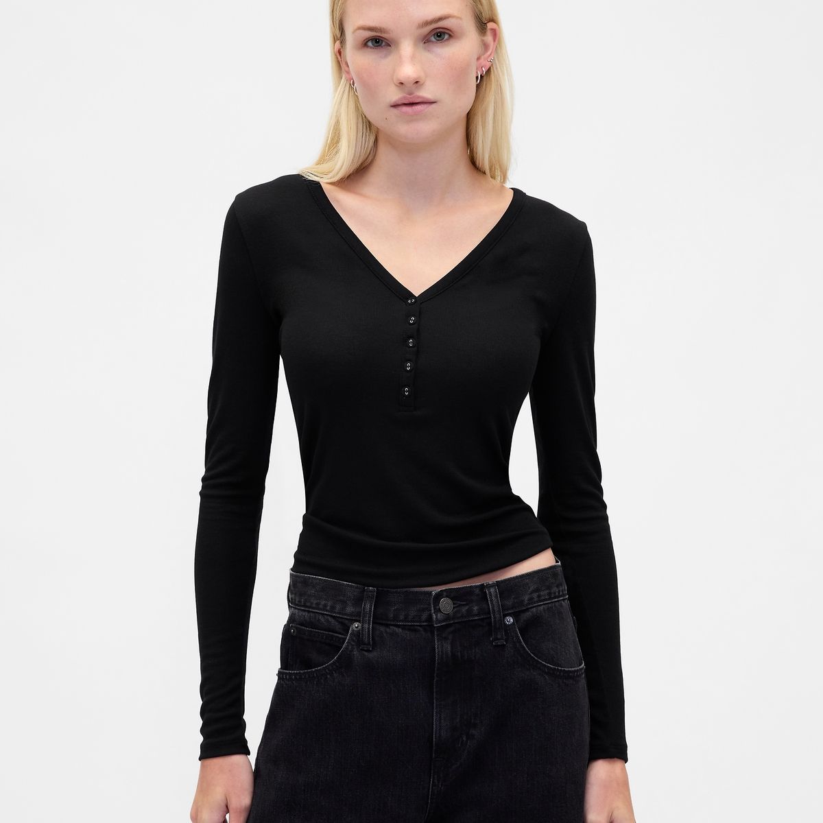 GAP - Polera Mujer Manga Larga Negro Gap