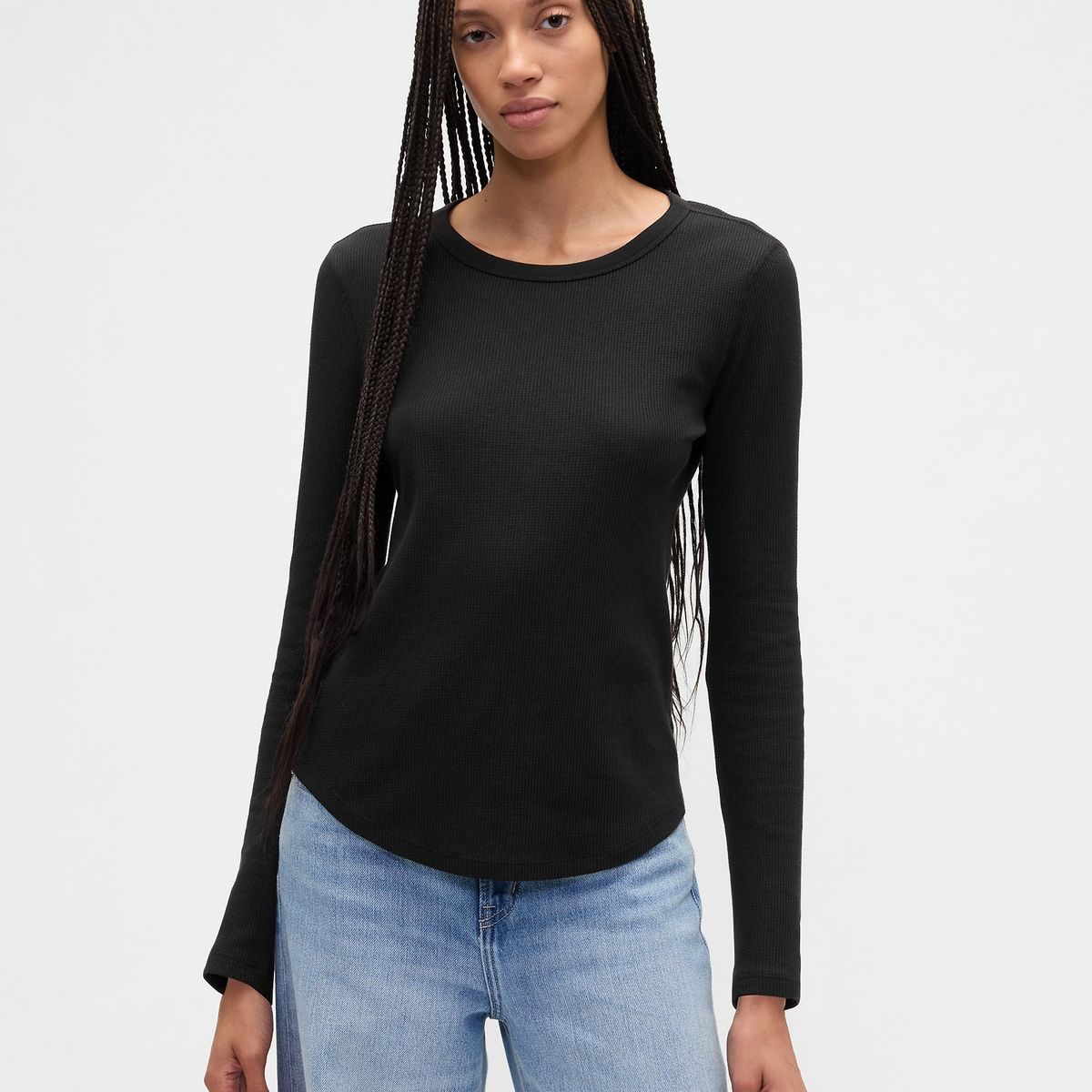 GAP - Polera Mujer Gap Manga Larga Waffle Negro