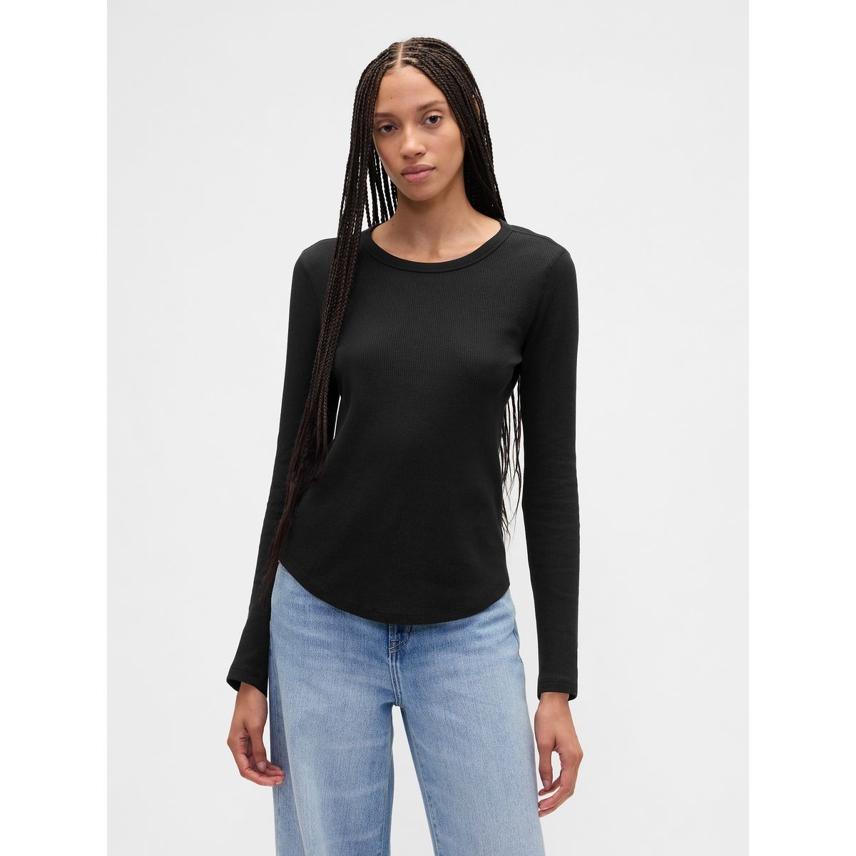 GAP - Polera Mujer Gap Manga Larga Waffle Negro
