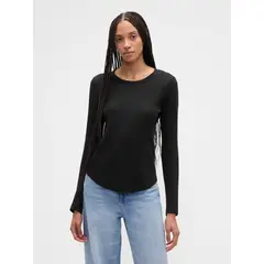 GAP - Polera Mujer Manga Larga Waffle Negro