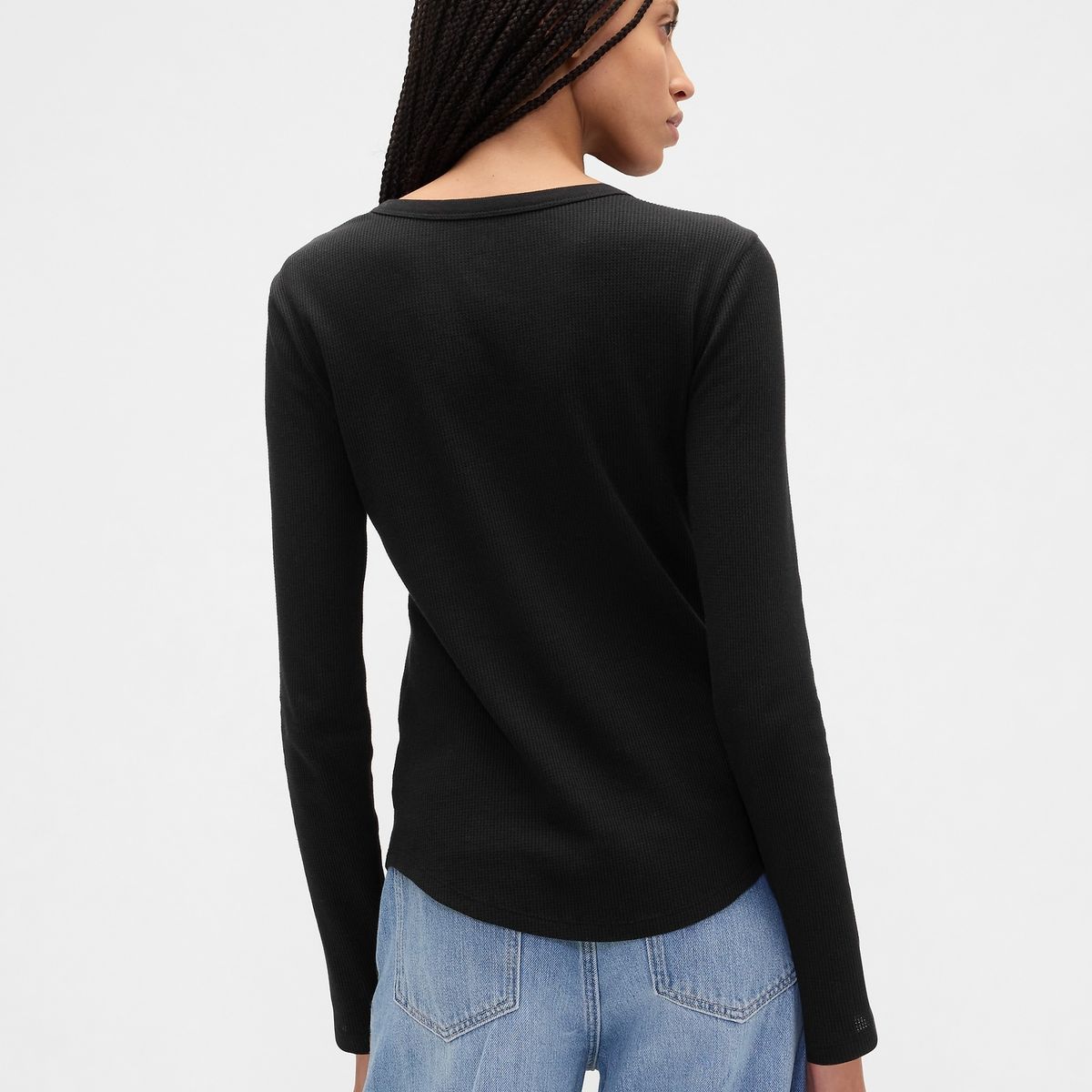 GAP - Polera Mujer Gap Manga Larga Waffle Negro