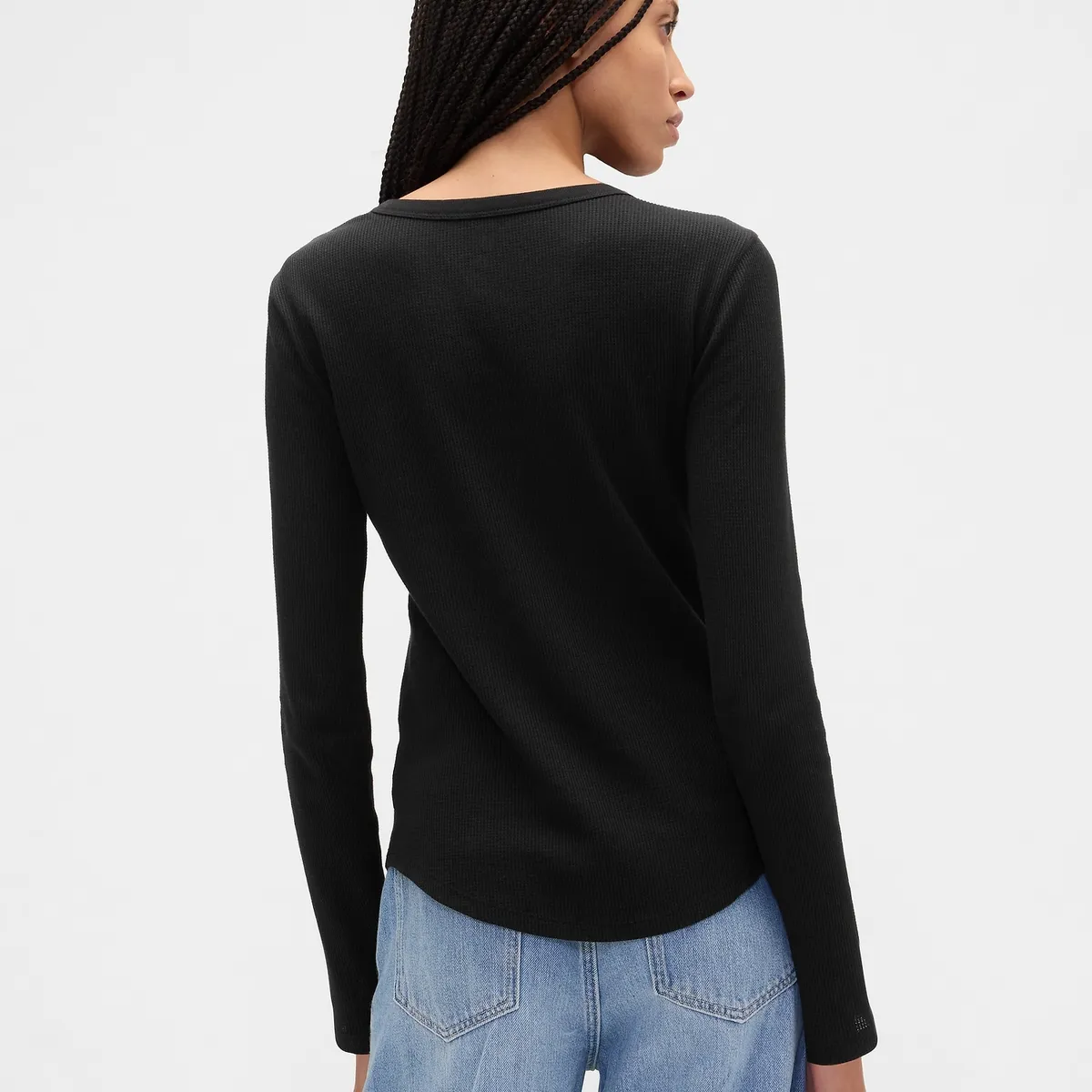 GAP - Polera Mujer Gap Manga Larga Waffle Negro