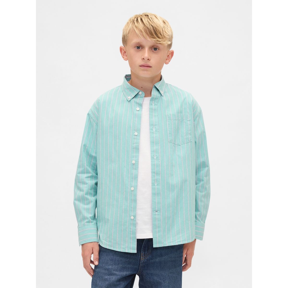 GAP - Camisa Niño Gap Manga Larga Poplin Verde