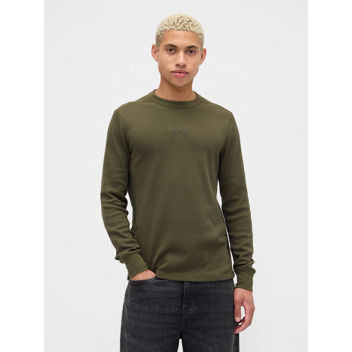 GAP - Polera Hombre Gap Manga Larga Waffle Verde