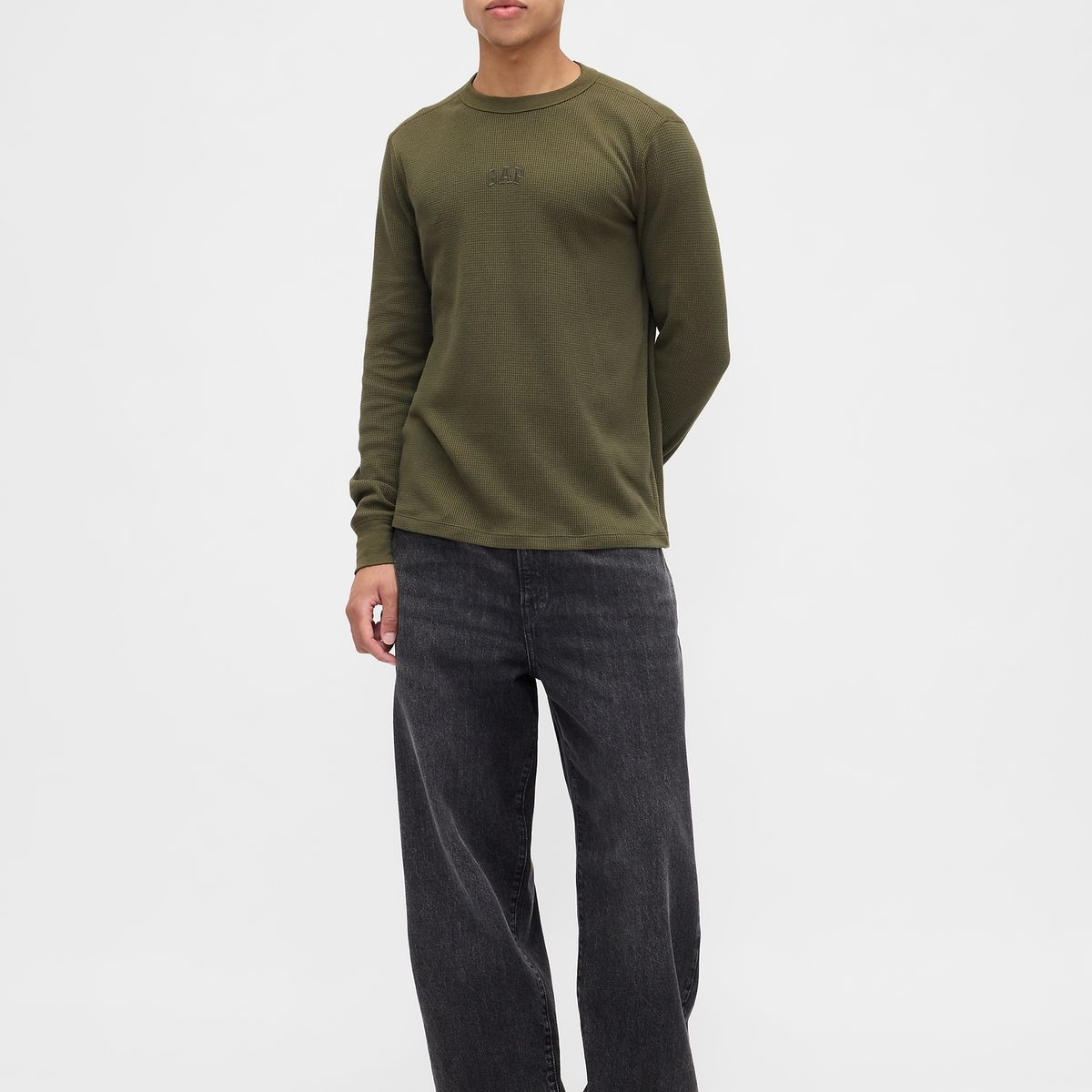 GAP - Polera Hombre Gap Manga Larga Waffle Verde