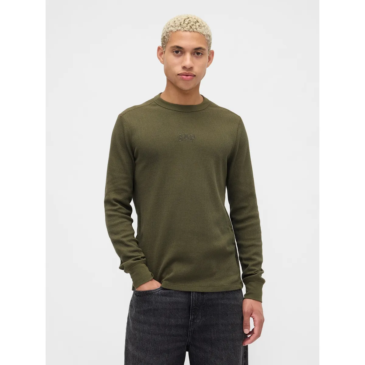 GAP - Polera Hombre Gap Manga Larga Waffle Verde