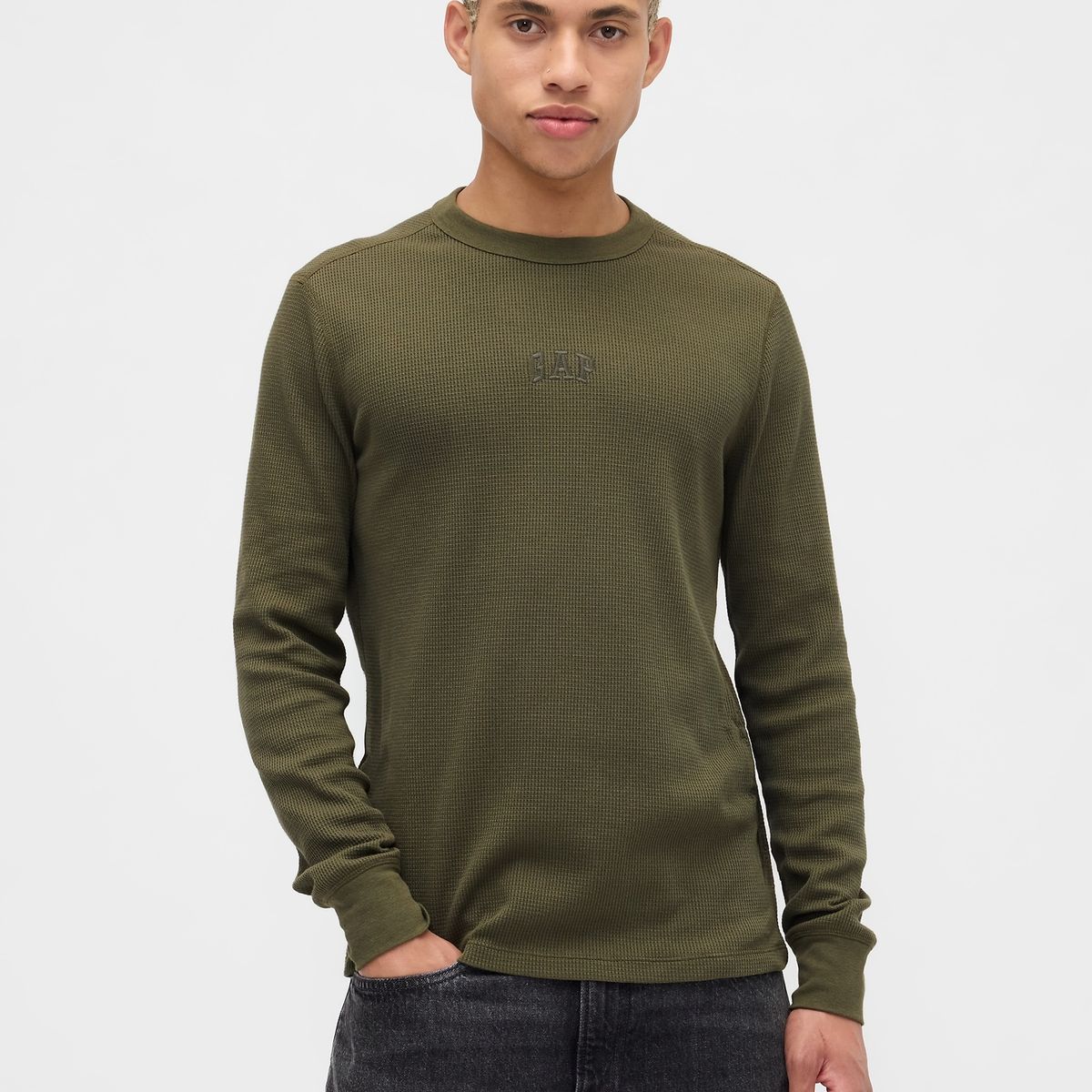 GAP - Polera Hombre Gap Manga Larga Waffle Verde