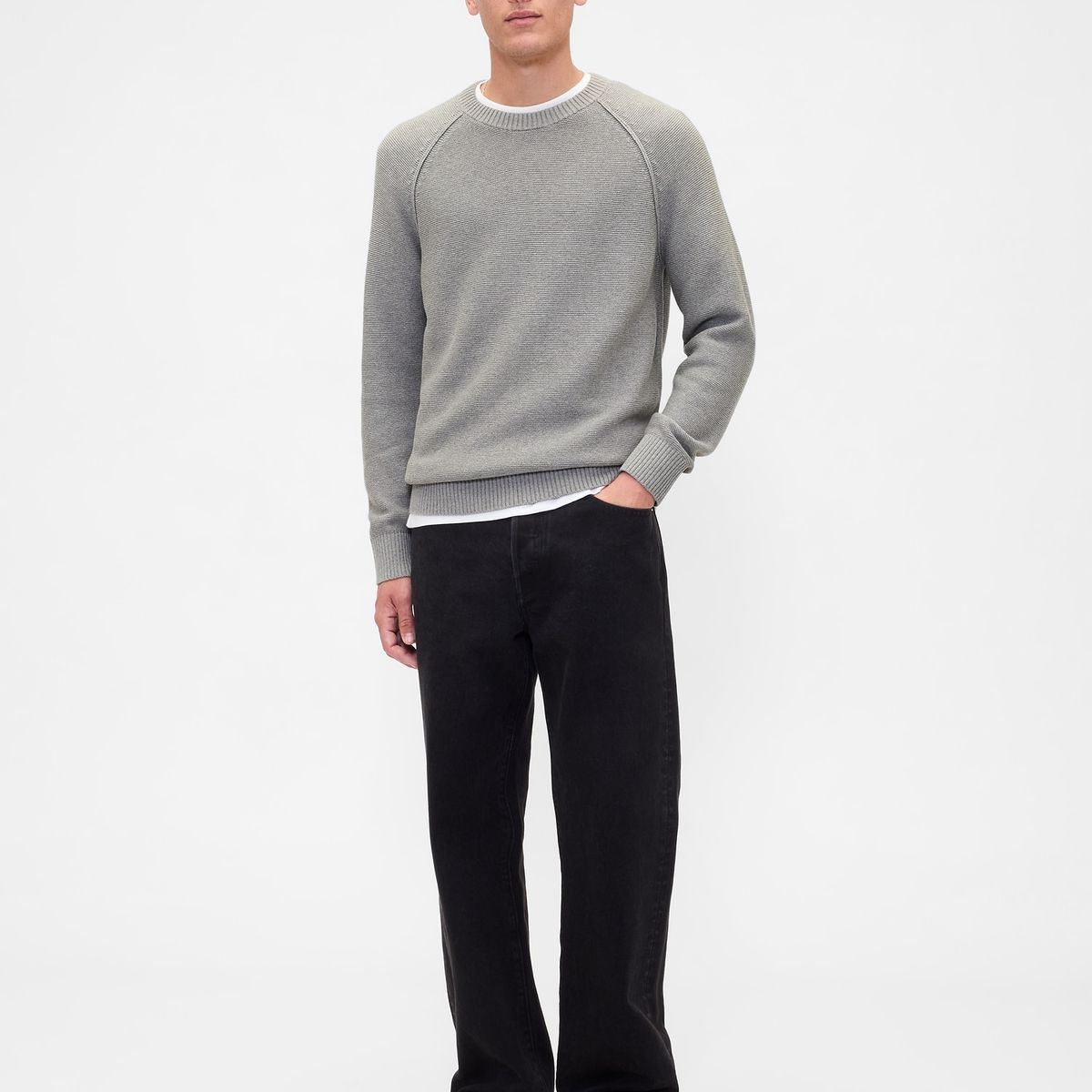 GAP - Sweater Hombre Gap Crew Gris Algodón