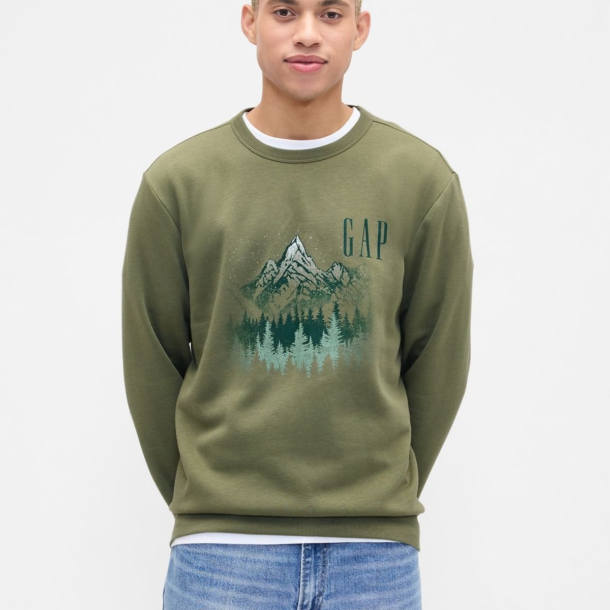 GAP - Polerón Hombre Gap Sin Gorro Logo Crew Verde
