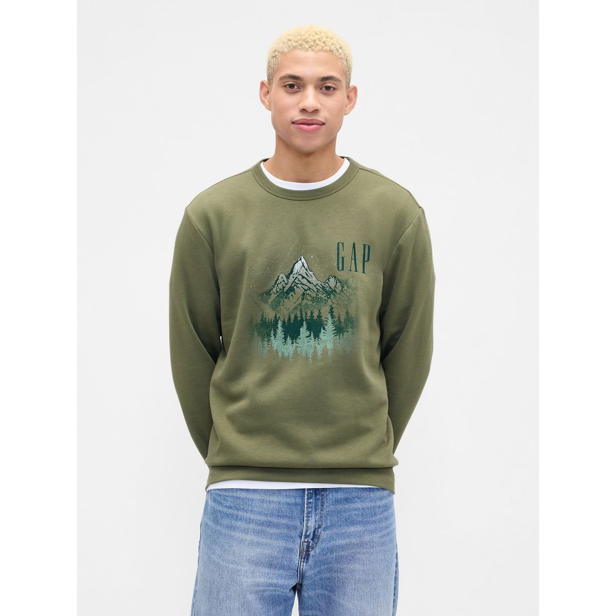 GAP - Polerón Hombre Gap Sin Gorro Logo Crew Verde