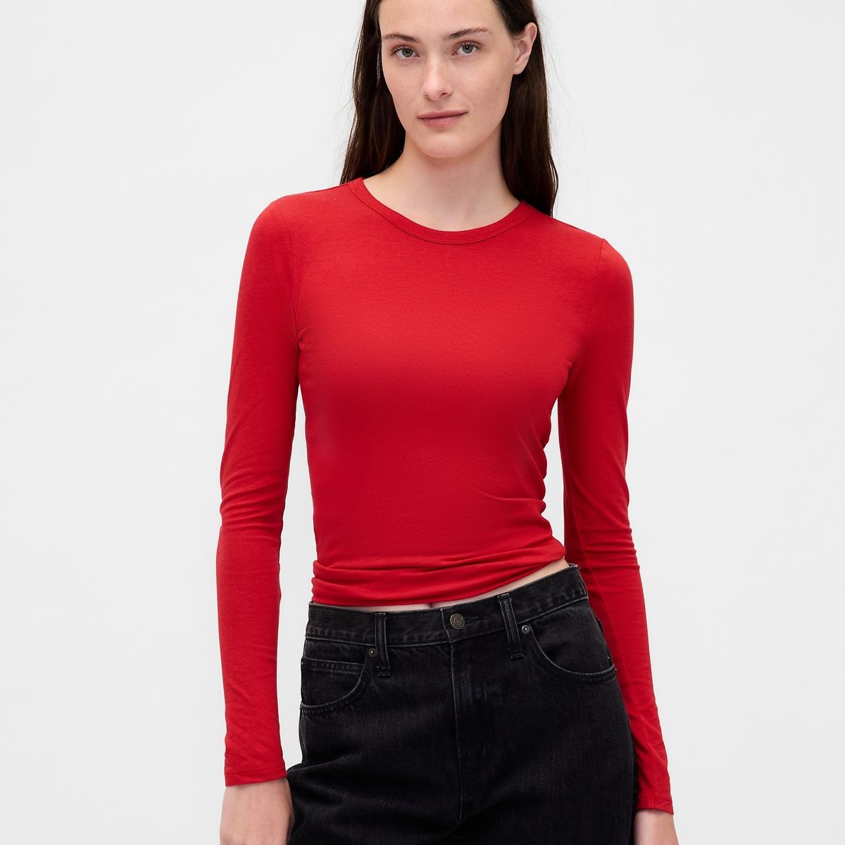 GAP - Polera Mujer Gap Manga Larga Crew Rojo