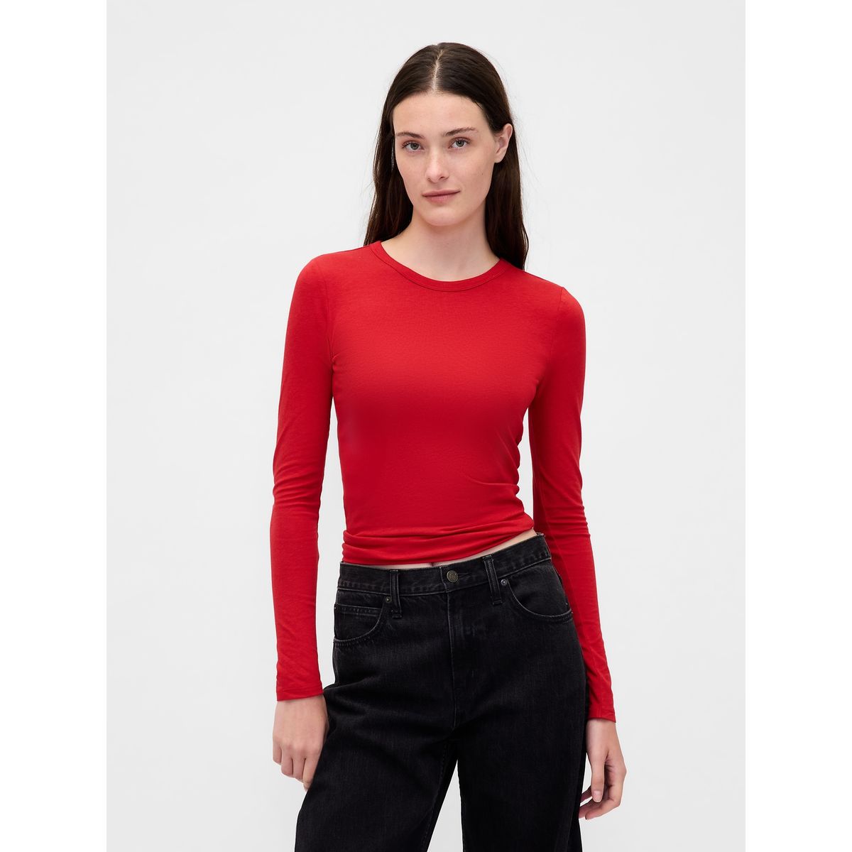 GAP - Polera Mujer Gap Manga Larga Crew Rojo