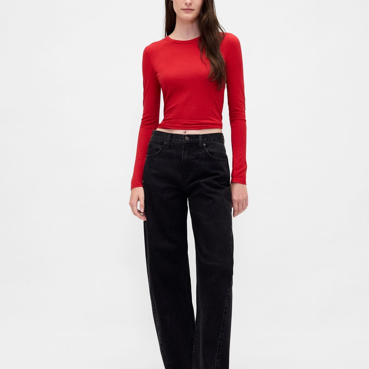 GAP - Polera Mujer Gap Manga Larga Crew Rojo