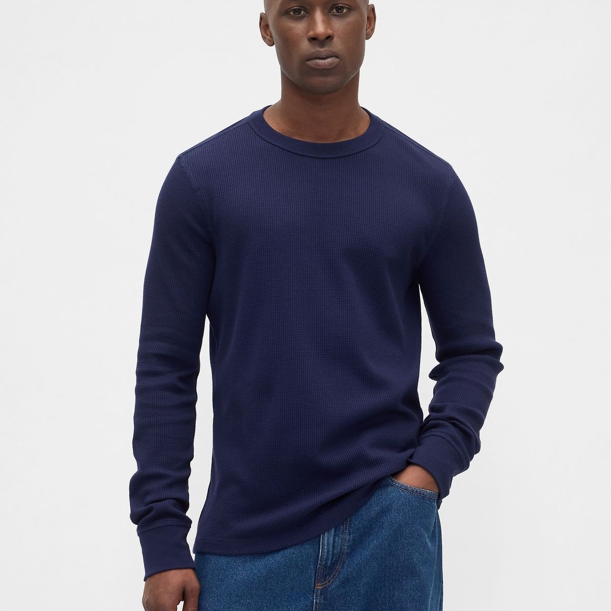 GAP - Polera Hombre Gap Manga Larga Waffle Azul