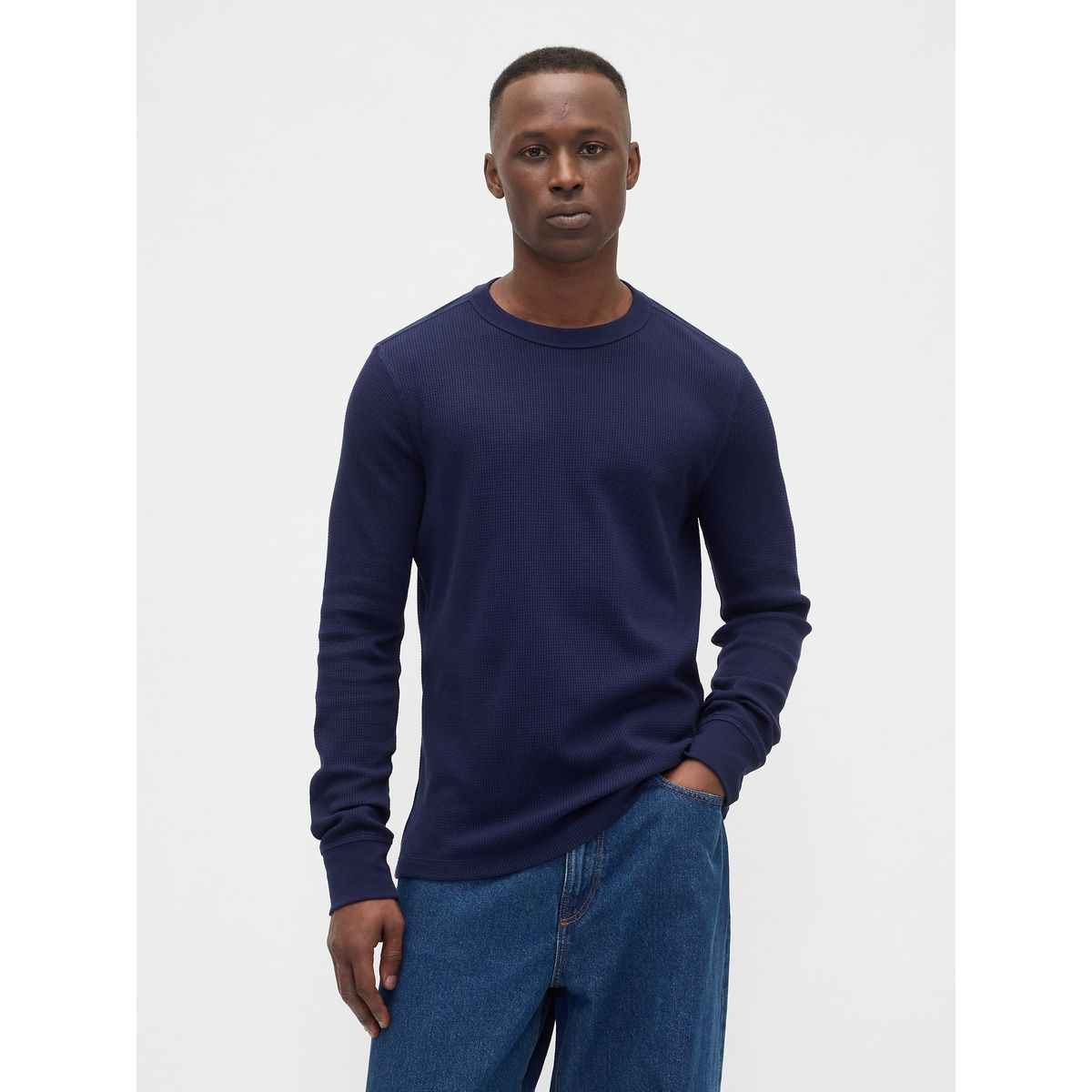 GAP - Polera Hombre Gap Manga Larga Waffle Azul