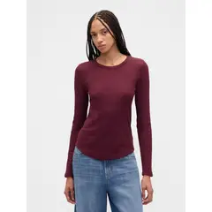 GAP - Polera Mujer Manga Larga Waffle Rojo