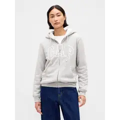 GAP - Polerón Mujer Con Gorro Con Cierre Logo Sherpa Gris