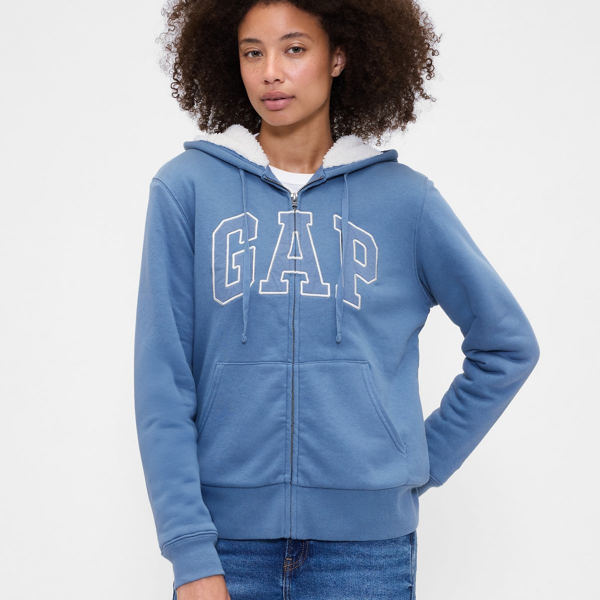 GAP - Polerón Mujer Con Gorro Con Cierre Logo Sherpa Azul Gap