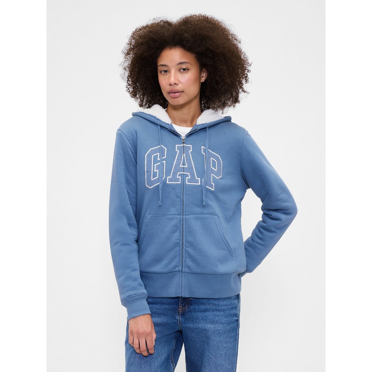GAP - Polerón Mujer Con Gorro Con Cierre Logo Sherpa Azul Gap