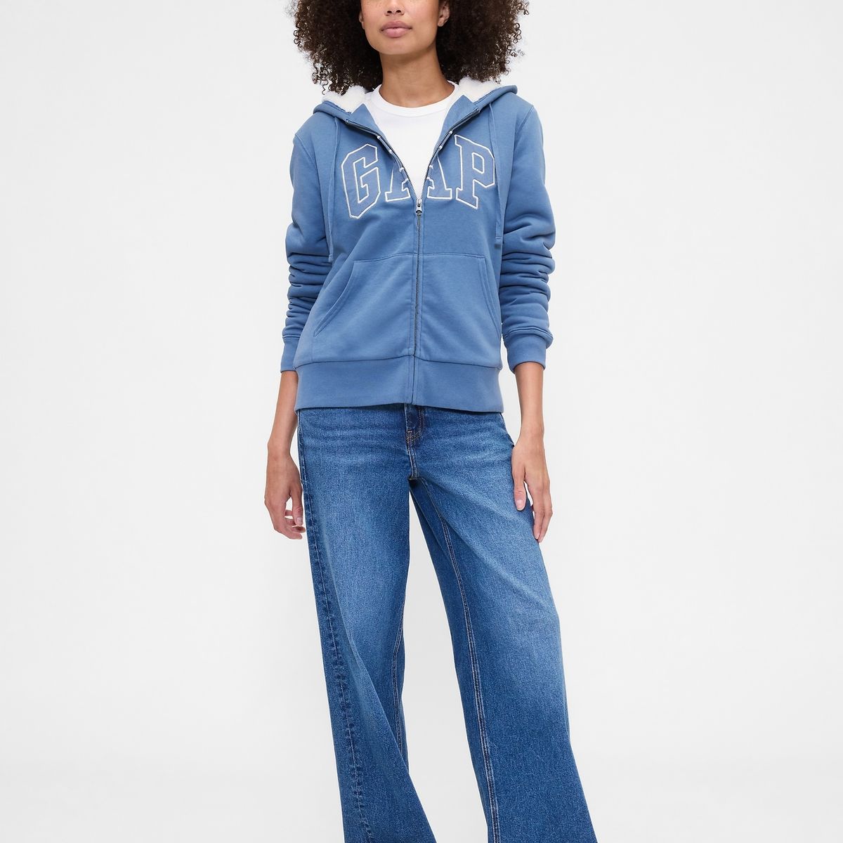 GAP - Polerón Mujer Con Gorro Con Cierre Logo Sherpa Azul Gap