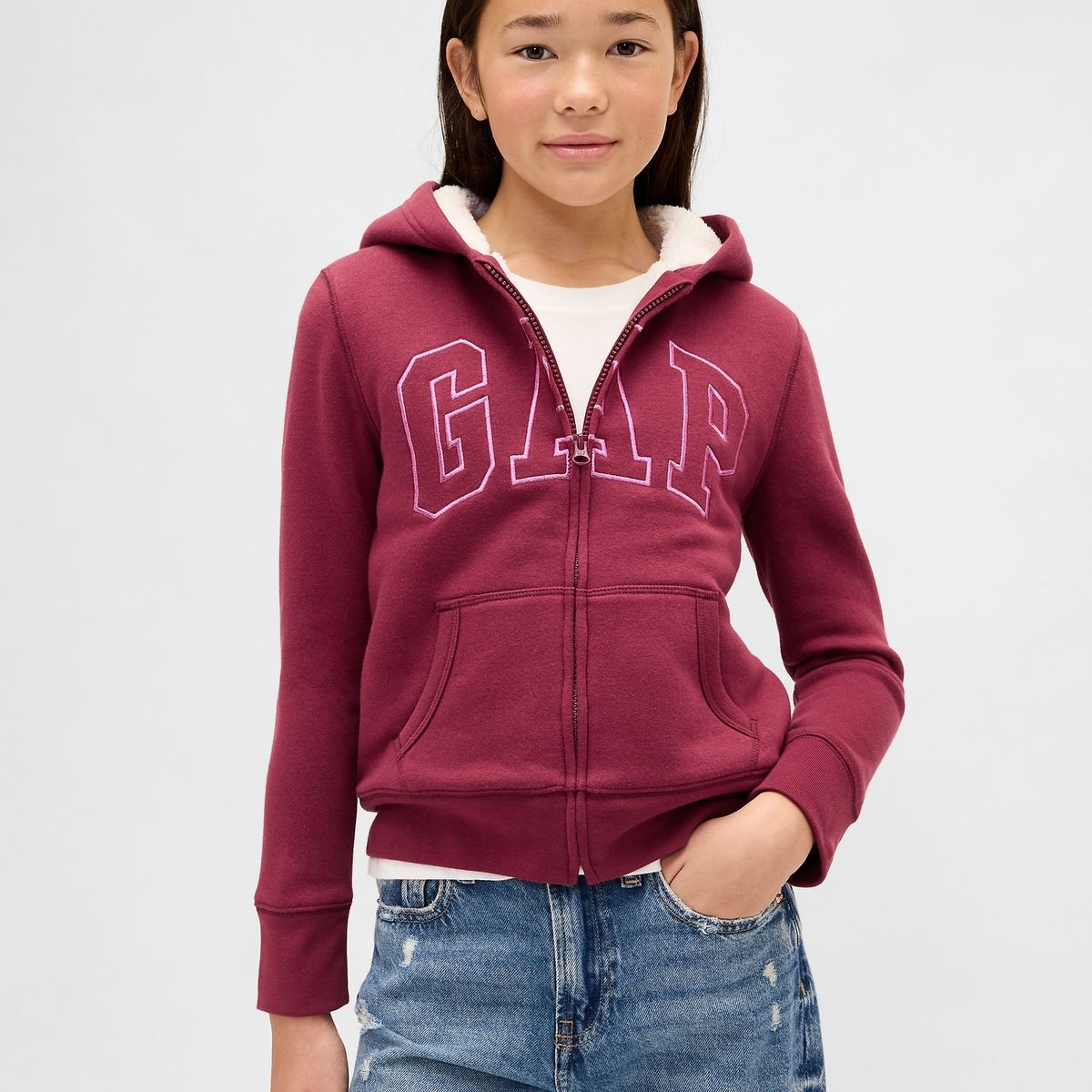 GAP - Polerón Niña Gap Con Gorro Con Cierre Cozy Logo Rojo