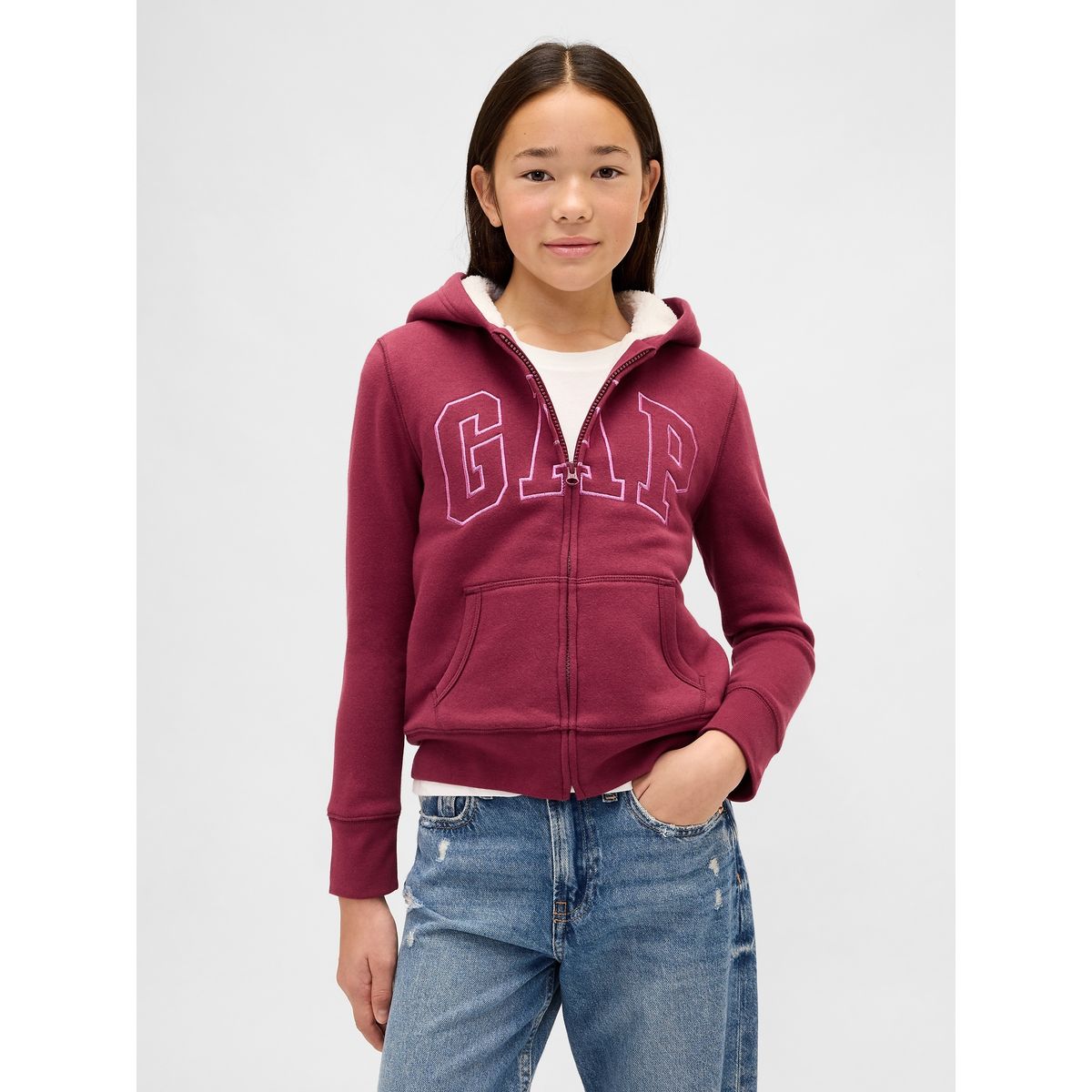 GAP - Polerón Niña Con Gorro Con Cierre Cozy Logo Rojo Gap
