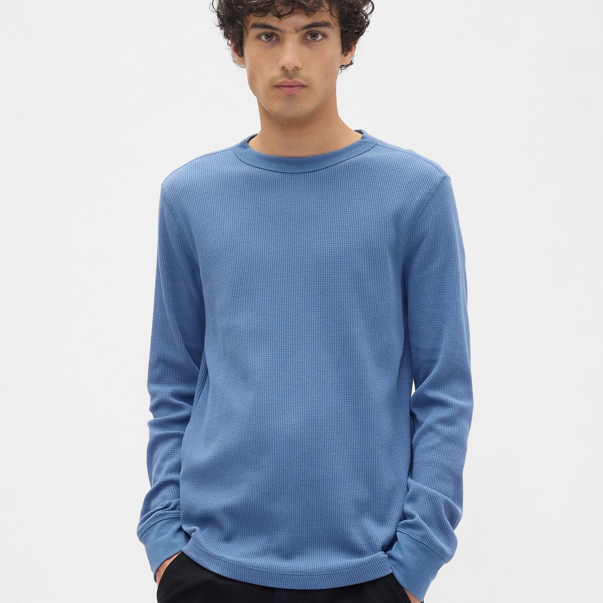 GAP - Polera Hombre Gap Manga Larga Waffle Celeste Celeste