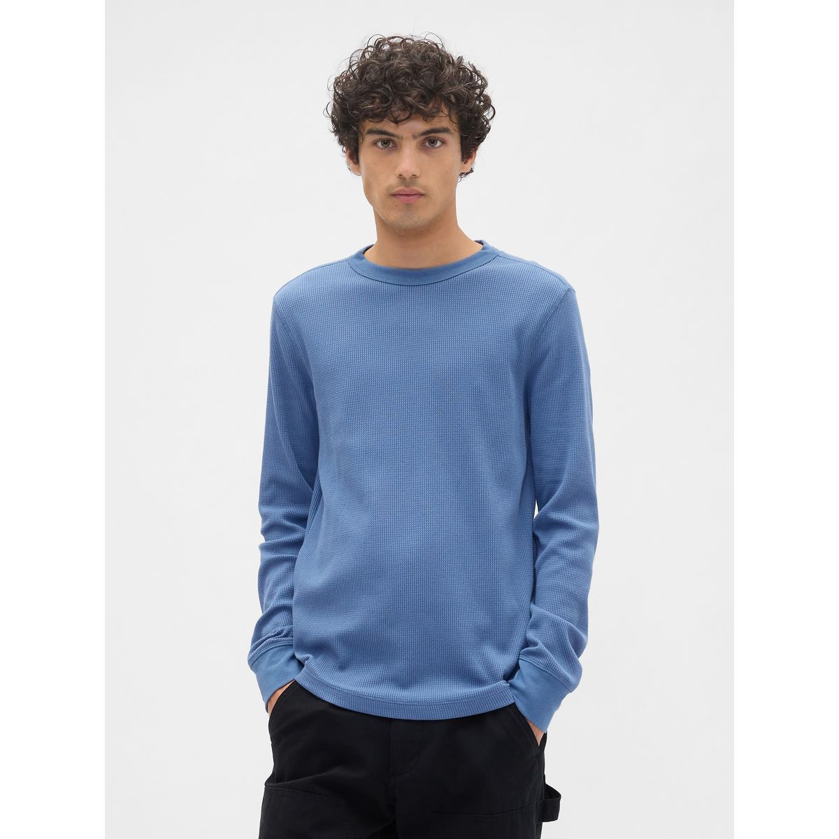 GAP - Polera Hombre Gap Manga Larga Waffle Celeste Celeste