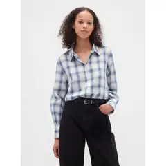 GAP - Blusa Mujer Manga Larga Franela Azul