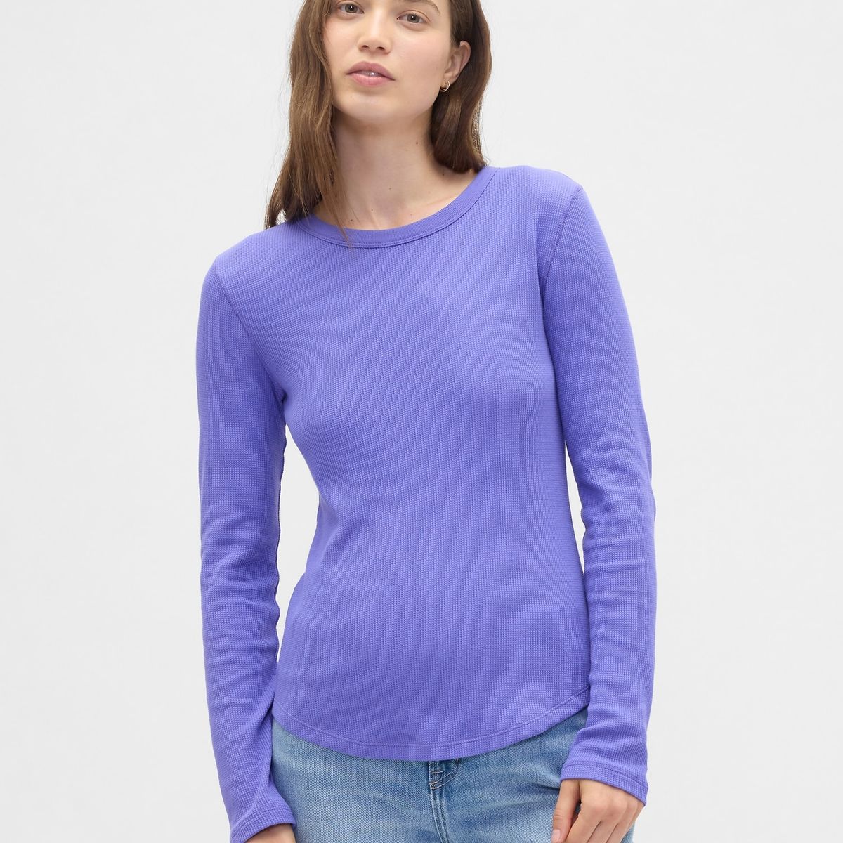 GAP - Polera Mujer Gap Manga Larga Waffle Azul