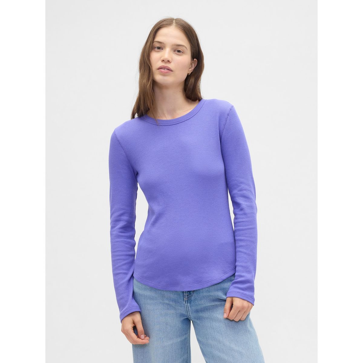 GAP - Polera Mujer Gap Manga Larga Waffle Azul